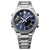 Edifice Herrenuhr blaues Zifferblatt, silbernes Metallarmband und rundes Gehäuse