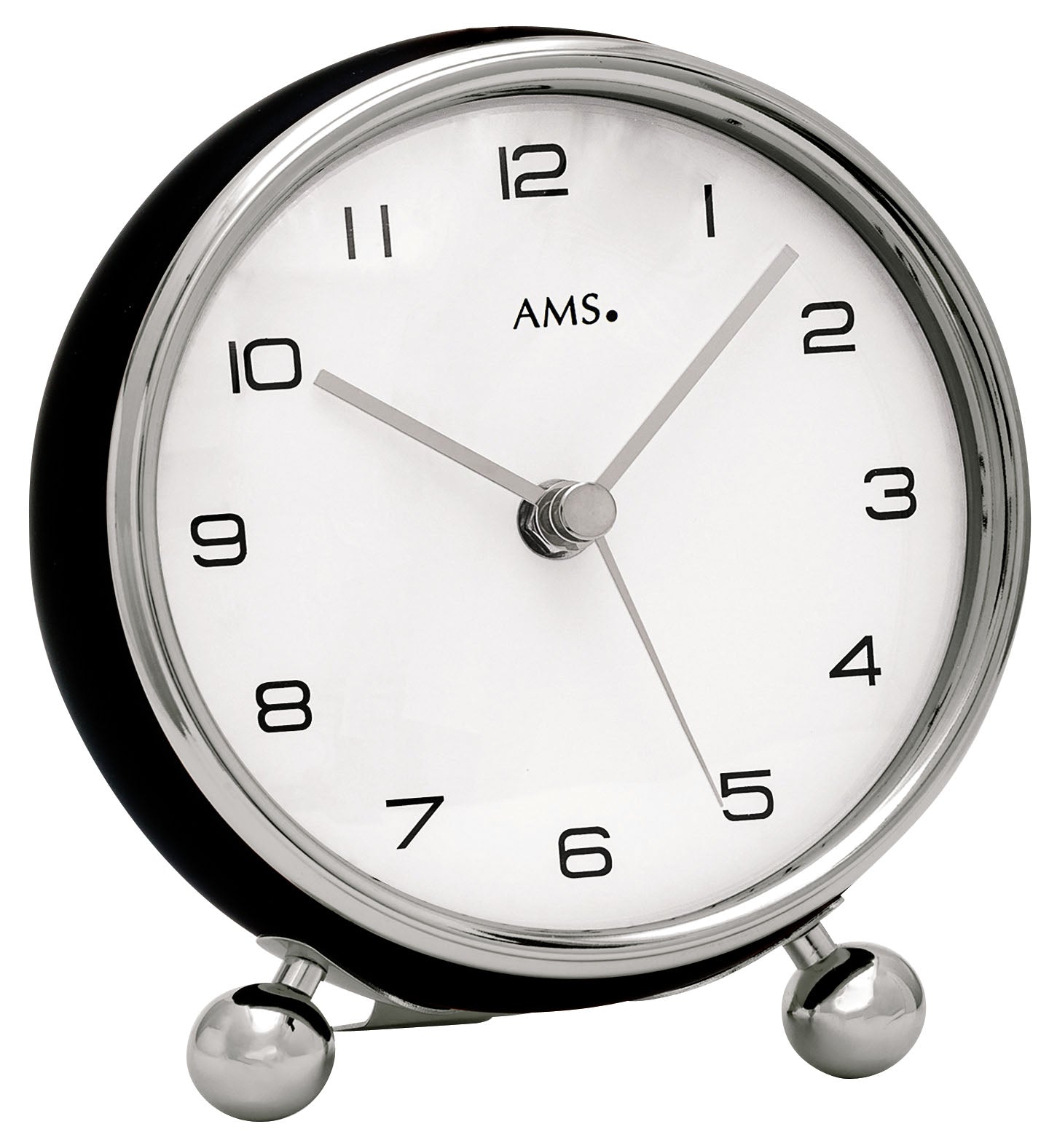 AMS Funk-Tischuhr F5194 • Modernes Funkwerk • Metallgehäuse Schwarz-Silber