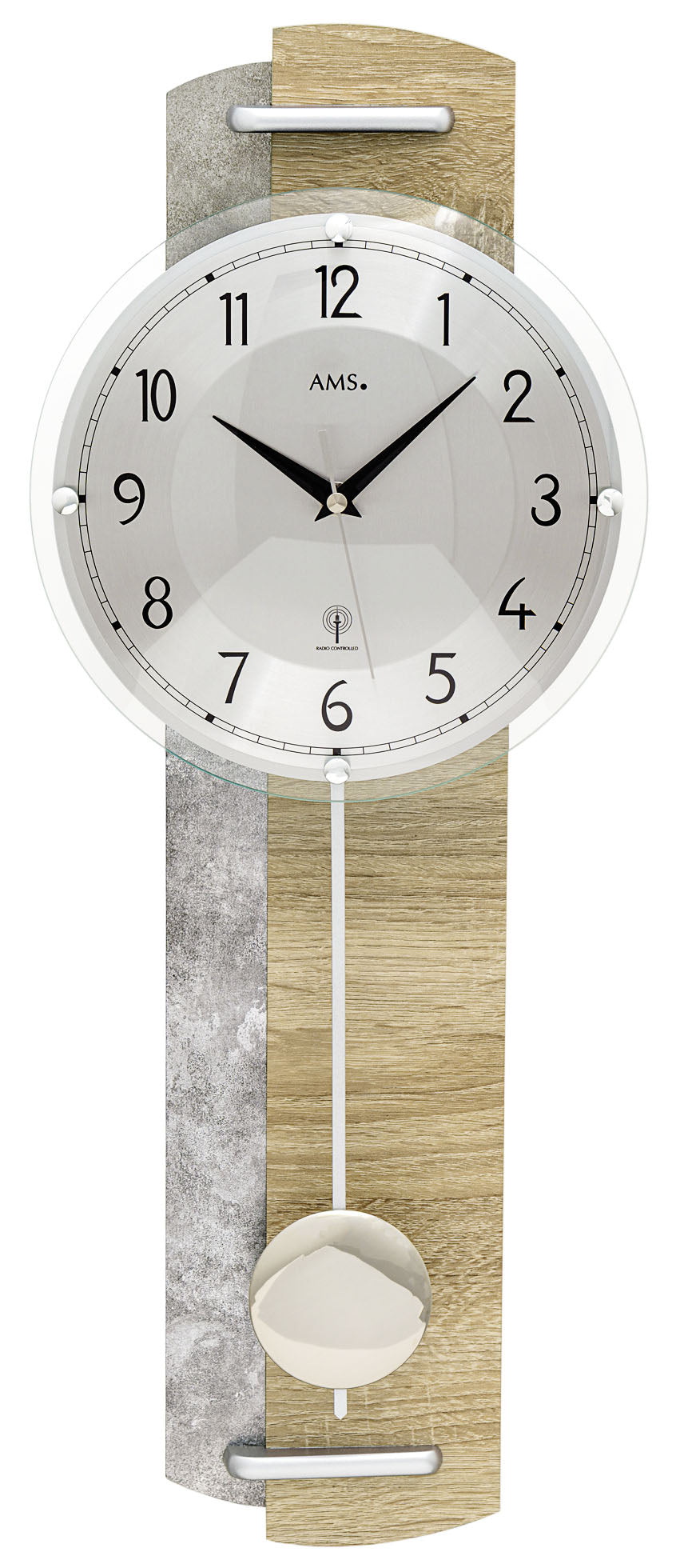 AMS Funk-Pendelwanduhr F5333 • Funk-Pendelwerk • Sonoma-Holzgehäuse