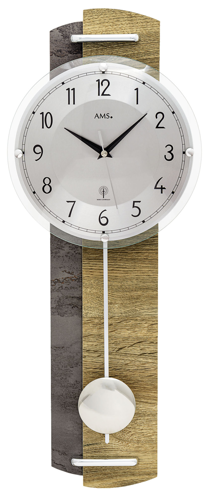 AMS Funk-Pendelwanduhren F5334 • Funk-Pendelwerk • Wildeiche-Auflage