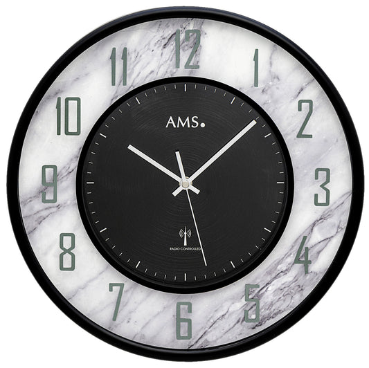 AMS Funk-Wanduhr F5588A • Marmoroptik • Mineralglas bedruckt
