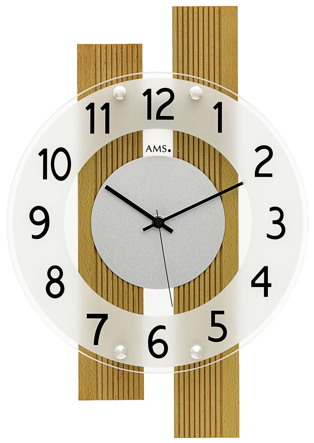 AMS Funk-Wanduhr F5874 • Massivholz Buche • Satiniertes Mineralglas