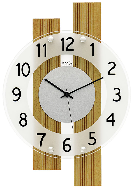 AMS Funk-Wanduhr F5874 • Massivholz Buche • Satiniertes Mineralglas