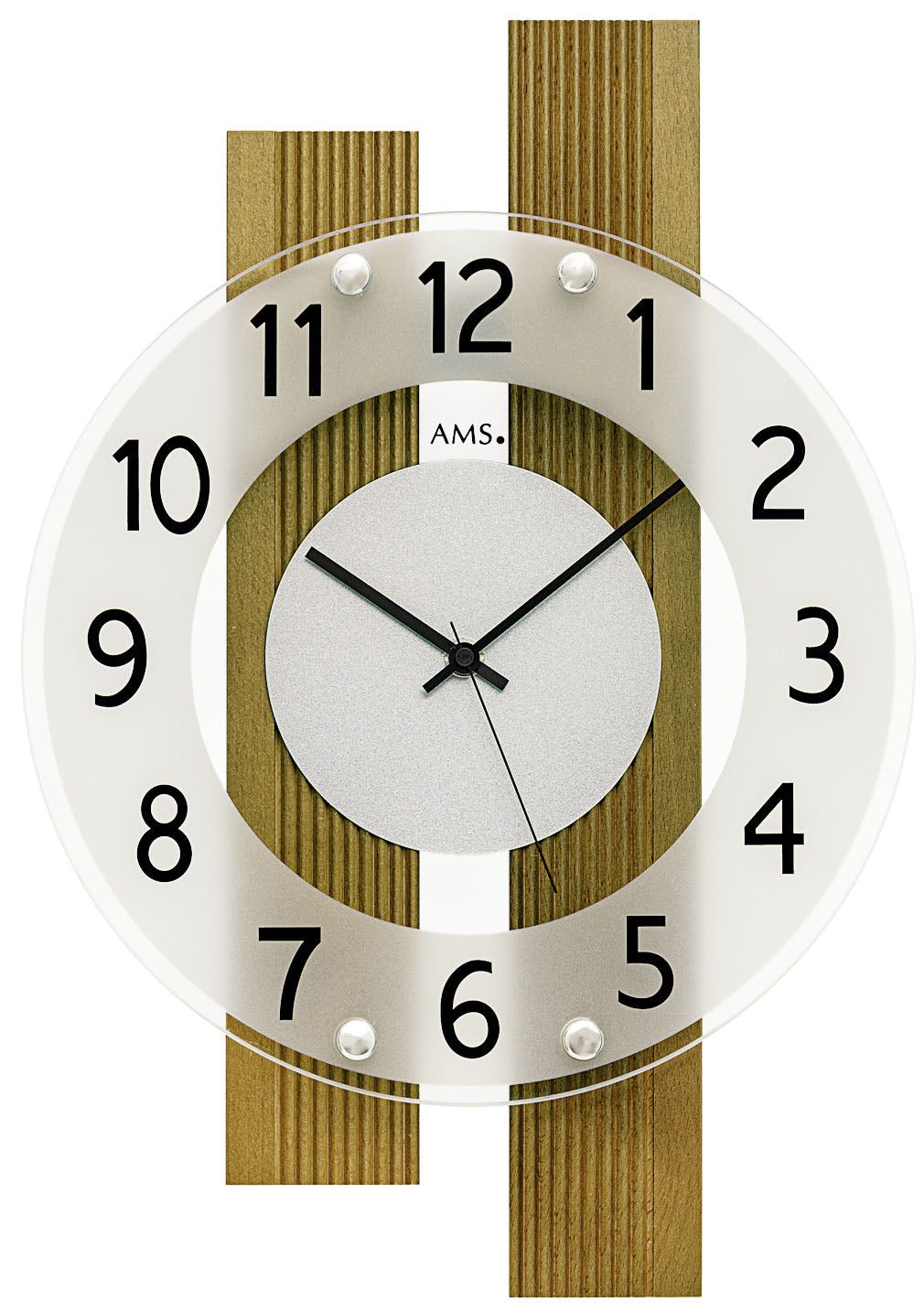 AMS Funk-Wanduhr F5875 • Massivholz Eiche lackiert • Satiniertes Mineralglas