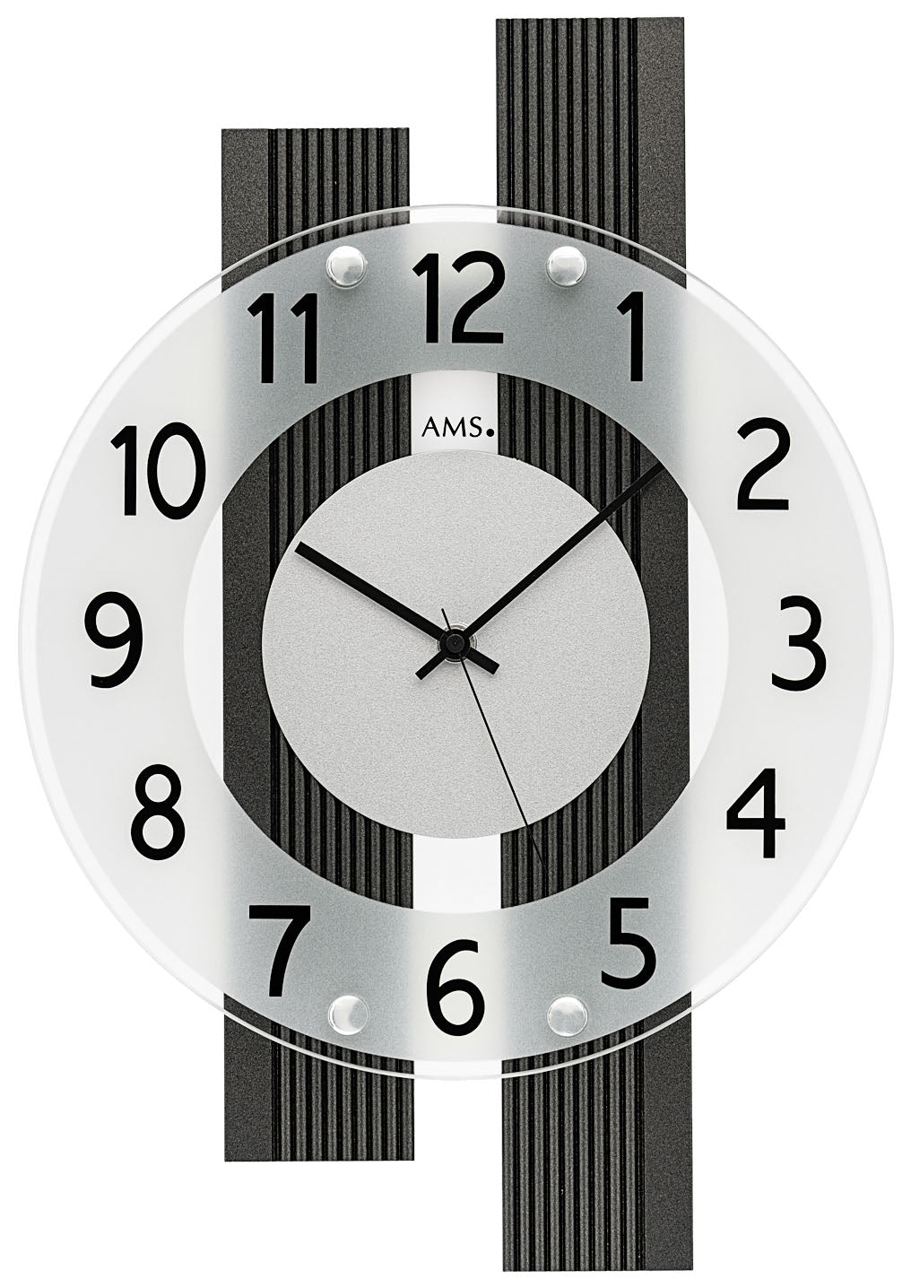 AMS Funk-Wanduhr F5876 • Mineralglas • Holzgehäuse Anthrazit