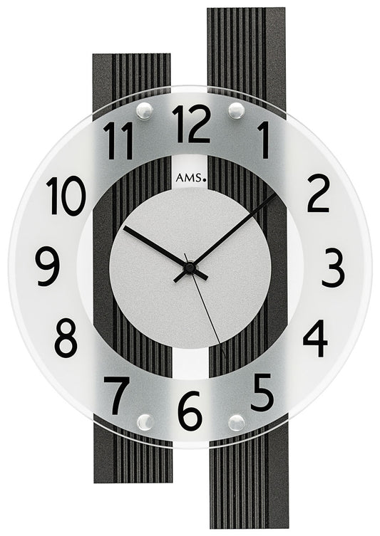 AMS Funk-Wanduhr F5876 • Mineralglas • Holzgehäuse Anthrazit