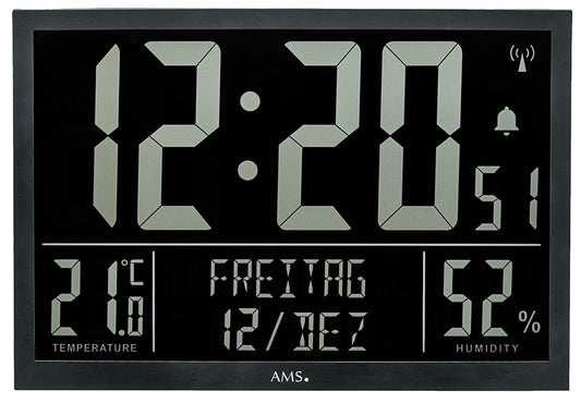 AMS Digitale Funk-Wanduhr F5889 • LCD Anzeige • Temperatur & Luftfeuchtigkeit