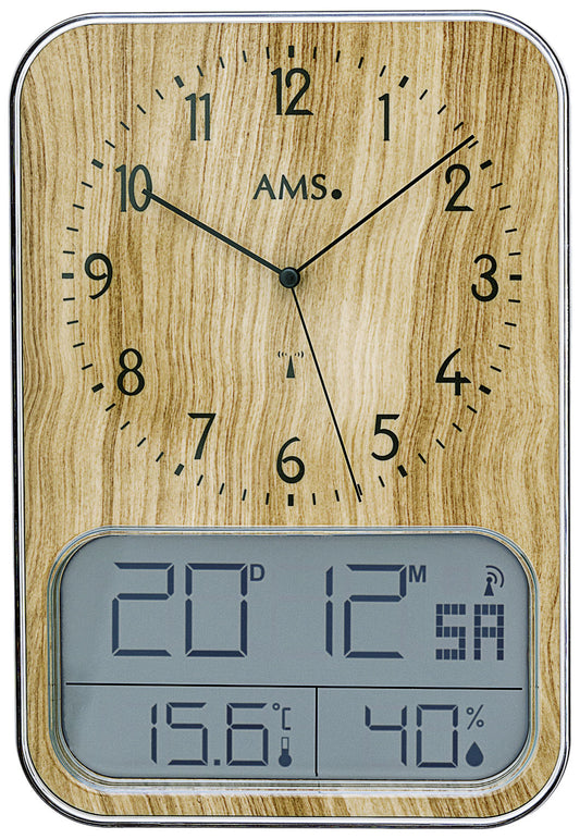 AMS Digitale Funk-Wanduhr F5891 • LCD Anzeige • Datum, Temperatur & Feuchtigkeit