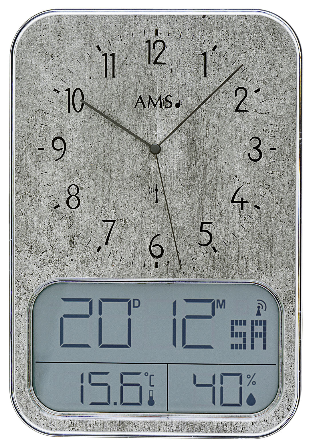 AMS Digitale Funk-Wanduhr F5891G • Hybrid-Funkwerk • Anthrazit-Optik mit Klima-Anzeige