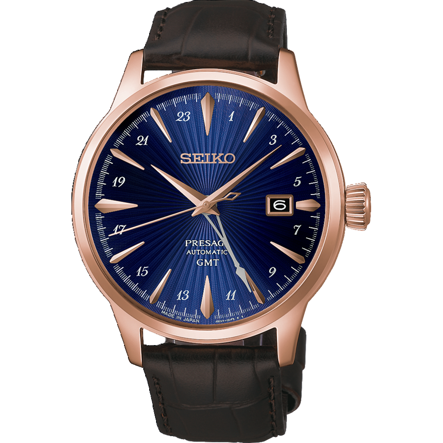Seiko PRESAGE HCB005J1 Herrenuhr Blau • Automatikwerk mit GMT • Roségold-Gehäuse