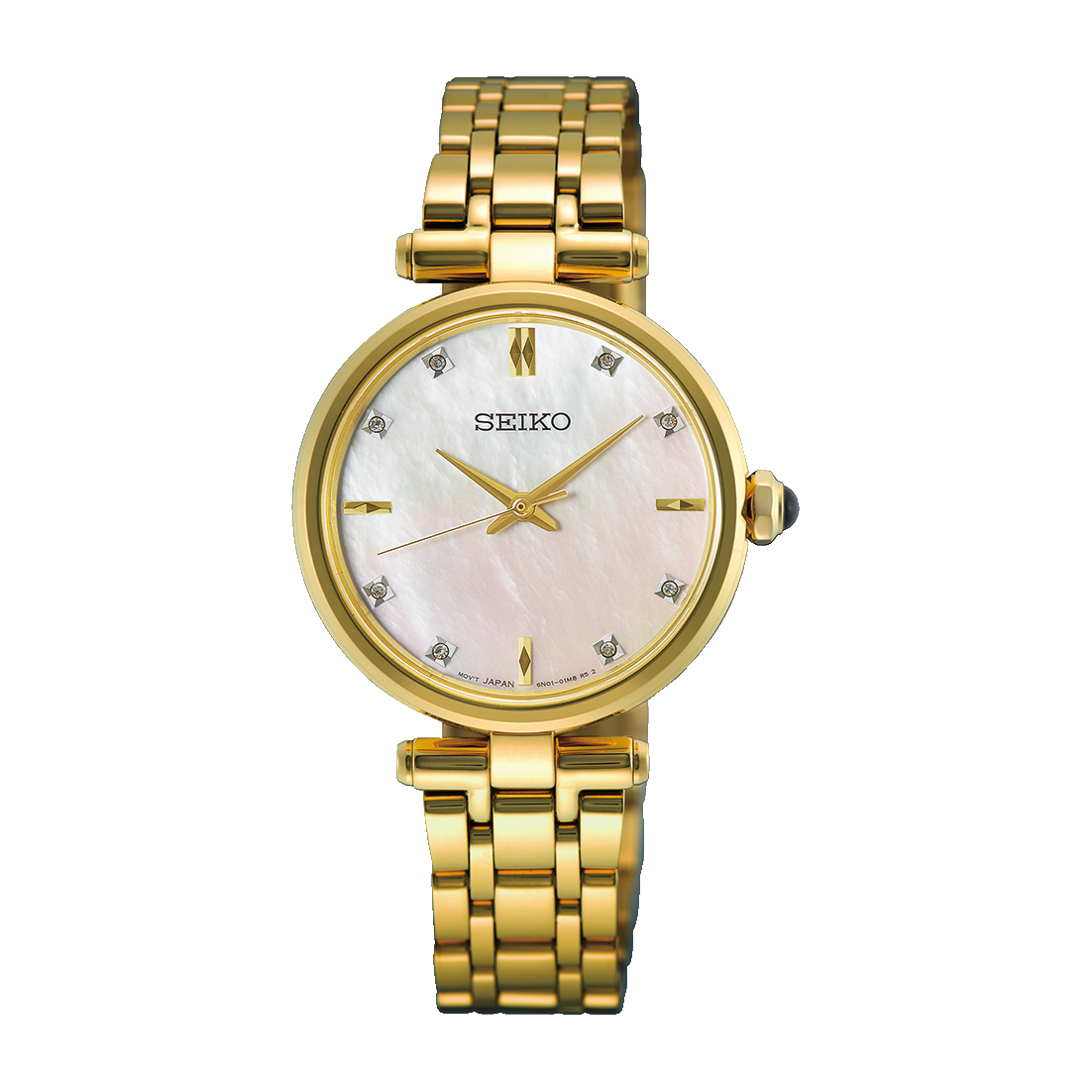 Seiko HGH008P1 Damen Armbanduhr Goldfarben • Saphirglas • Perlmutt-Zifferblatt mit Diamanten