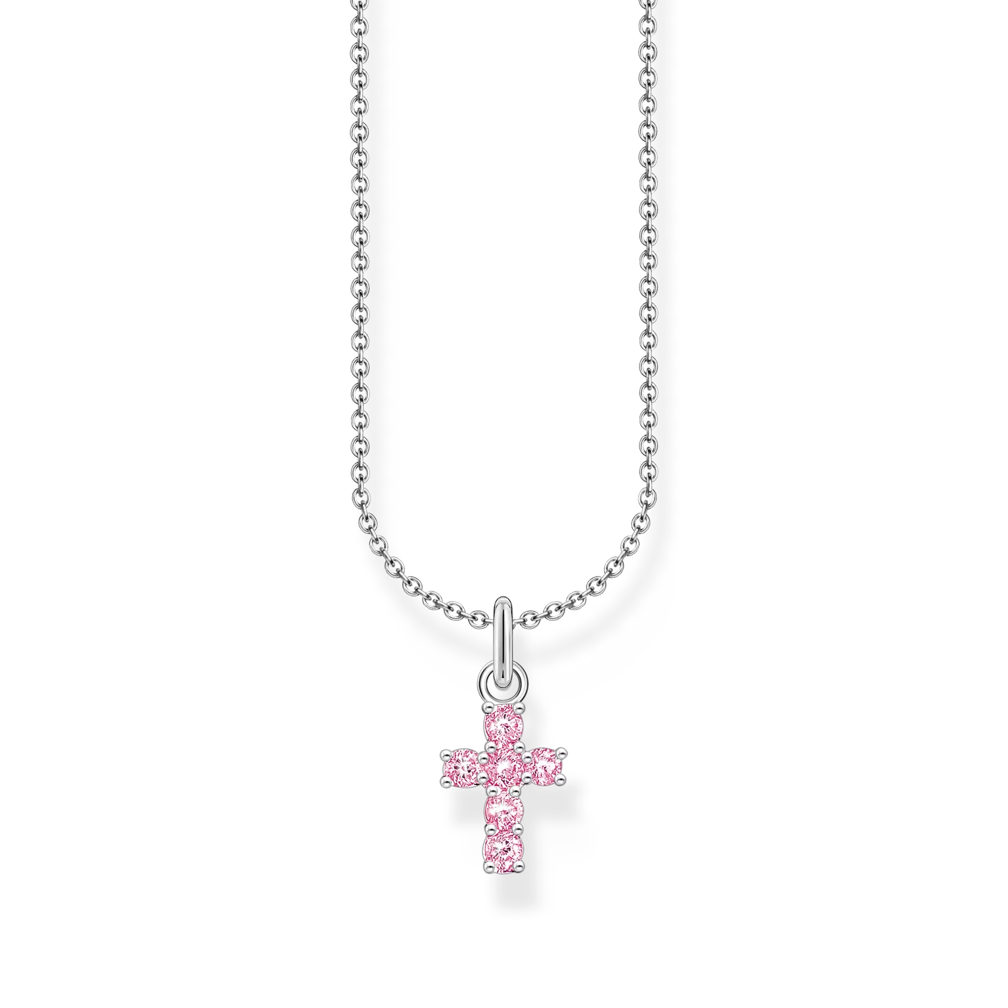 Kette mit rosafarbenem Kreuz-Anhänger Silber