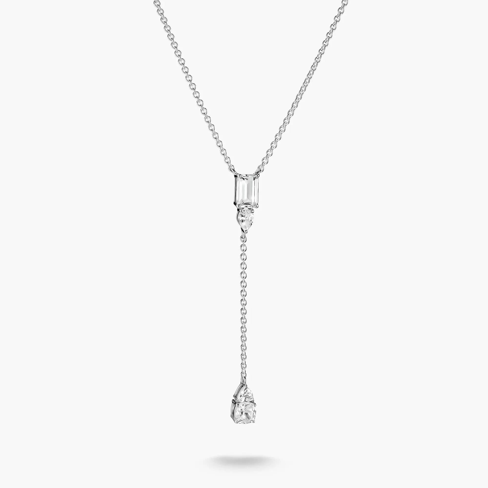 Y-Form Kette in Silber mit weißem Zirkonia-Anhänger und zwei Kettenebenen