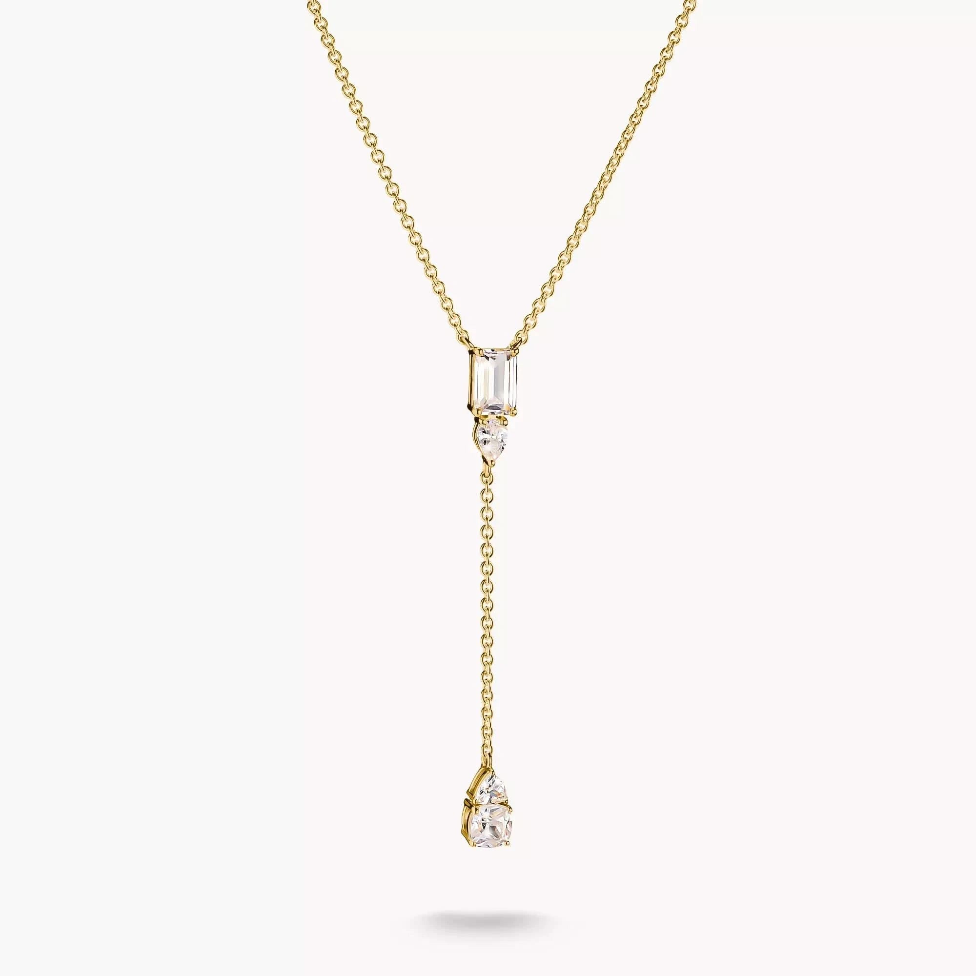 Y-Form-Kette mit goldfarbener Gliederkette und weißen Zirkoniasteinen