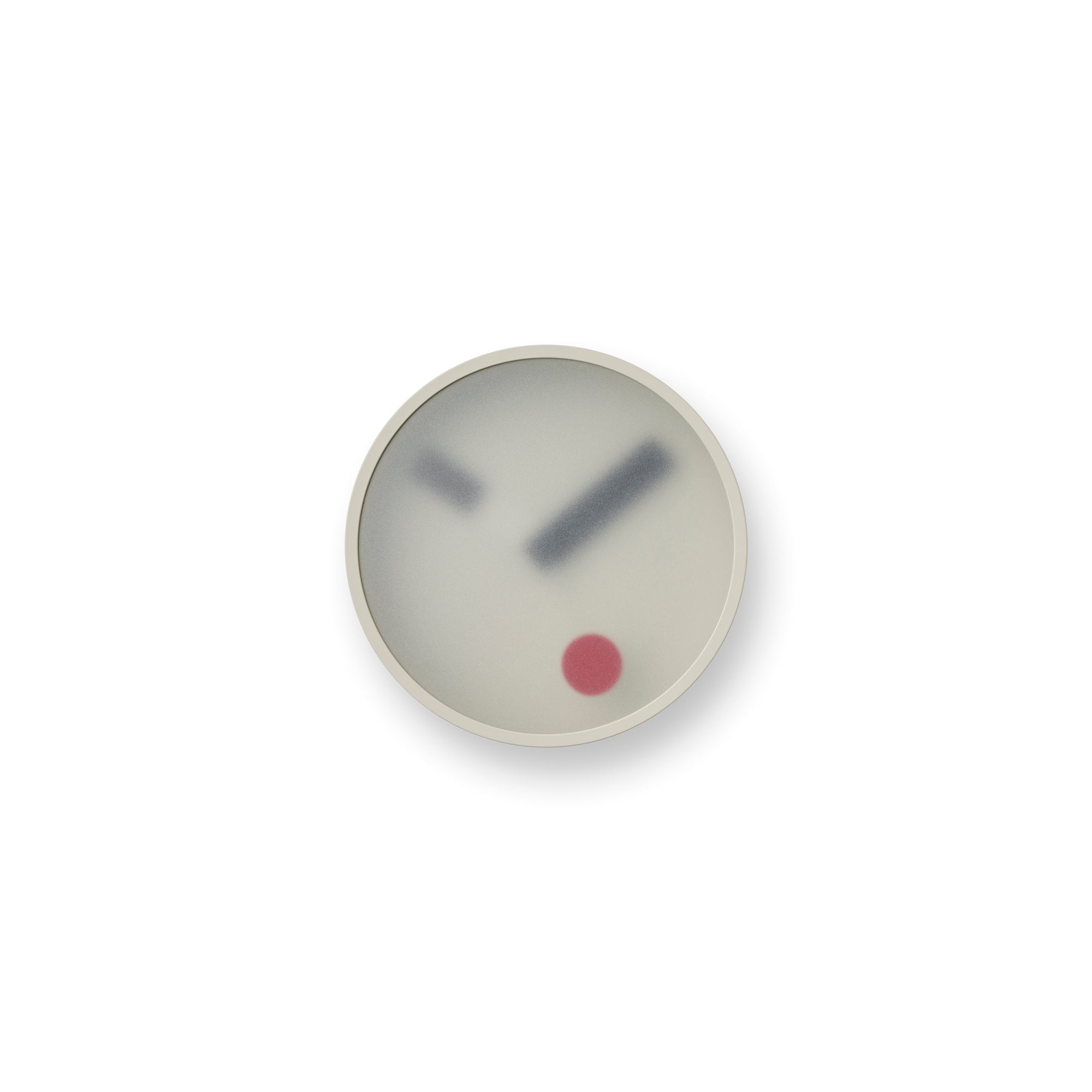 Graue Wanduhr mit rundem Ziffernblatt, grauen Zeigern und rotem Sekundenpunkt