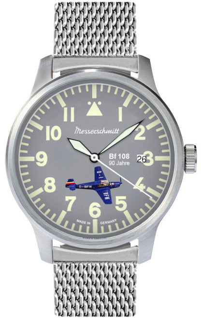Herrenuhr, Fliegeruhr Edelstahl - Grau - Messerschmitt Modell: ME-42BF108-M