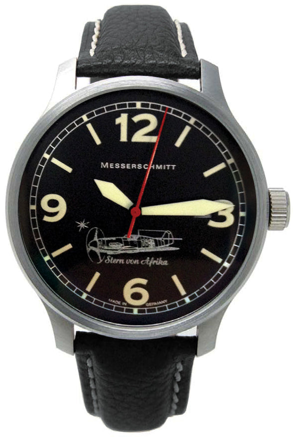 Herrenuhr, Fliegeruhr aus Edelstahl - Schwarz - Messerschmitt Modell: ME-42Stern