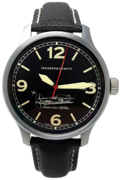 Herrenuhr, Fliegeruhr aus Edelstahl - Schwarz - Messerschmitt Modell: ME-42Stern