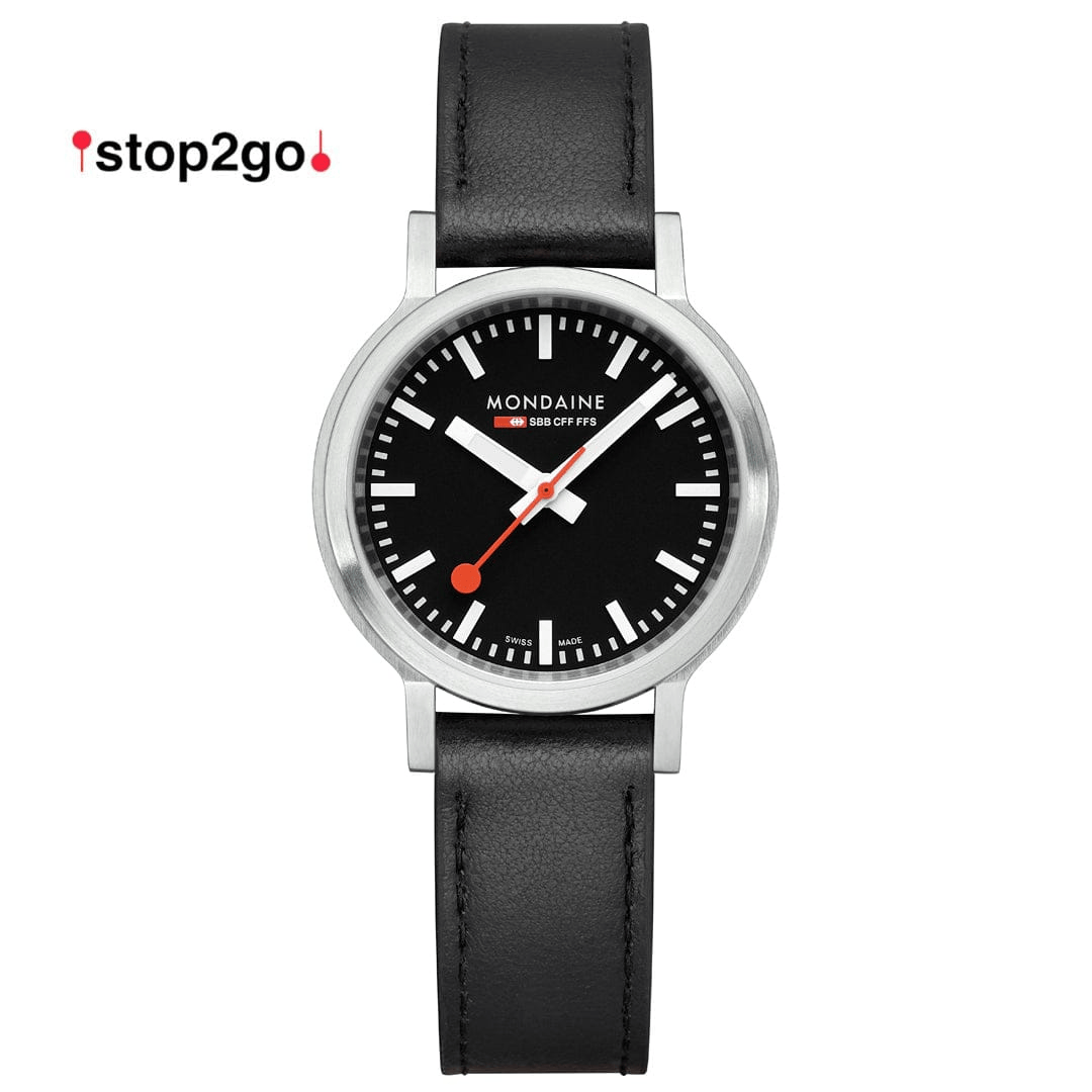 Mondaine Stop2go MST.34020.LBV.SET Damenuhr Schwarz • Saphirglas • Swiss Made Quarzwerk
