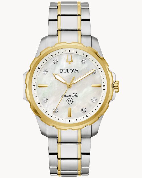 Bulova Marine Star 98P227 Damen Armbanduhr Weiß • Saphirglas • 8 Diamanten