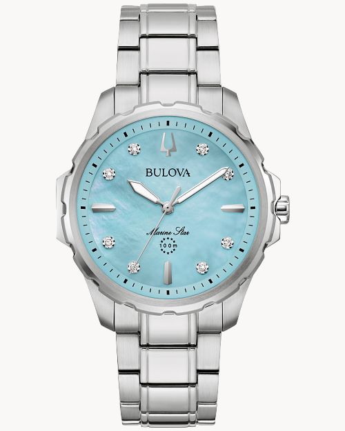 Bulova Marine Star 96P248 Damen Armbanduhr Blau • Saphirglas • 8 Diamanten
