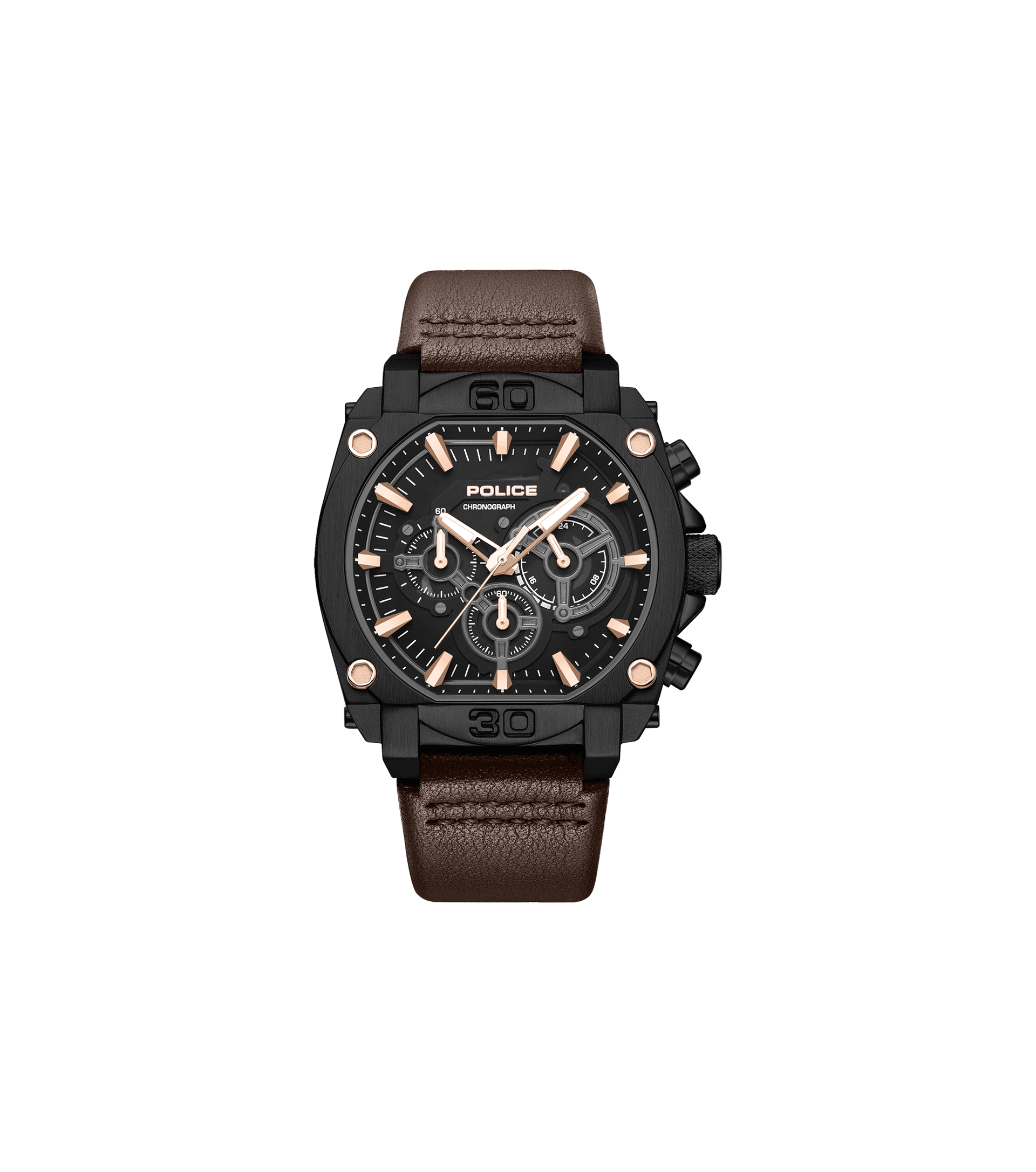 Police Norwood PEWGC0092905 Herrenuhr Grau • Quarz-Chronograph • Lederarmband Braun