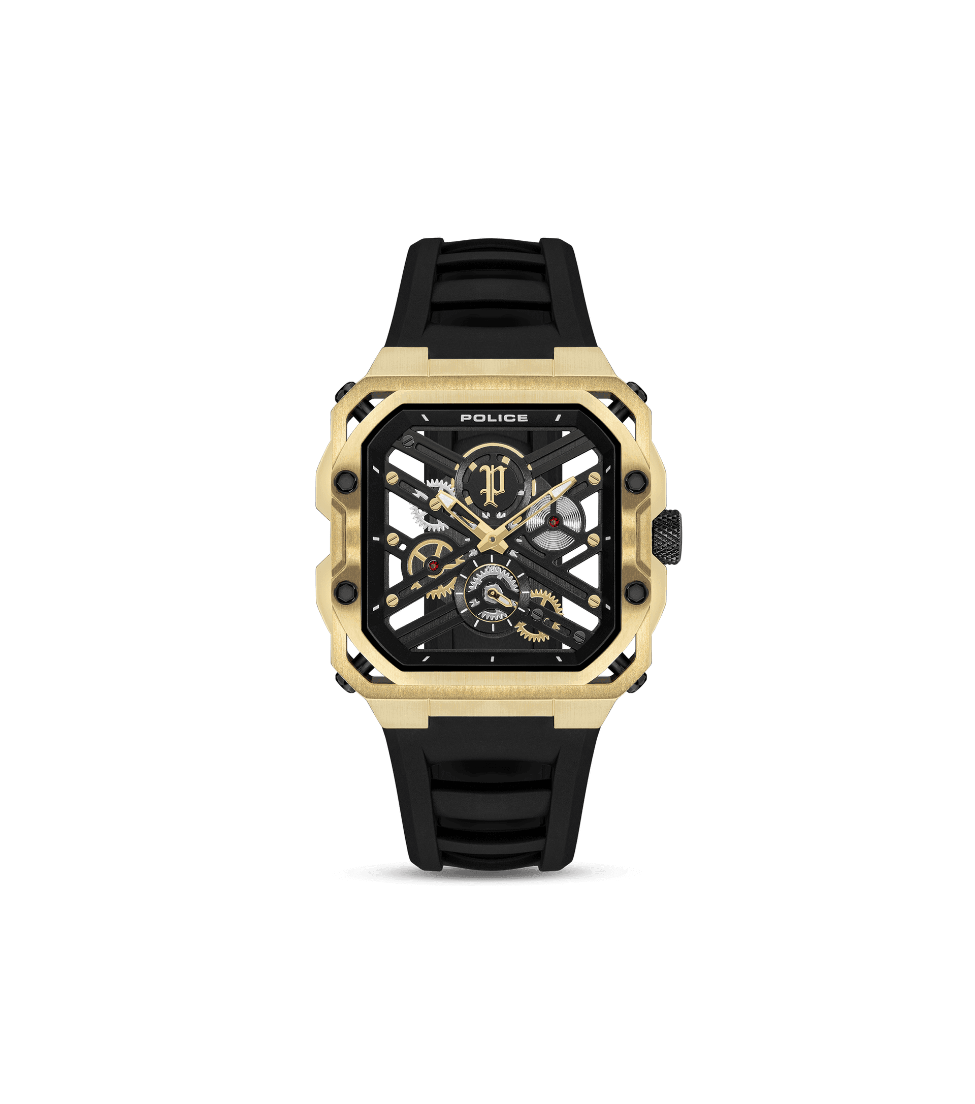 Police Disruptor I PEWGM0072003 Herrenuhr Gold • Ionenplattiertes Goldgehäuse • Schwarzes Silikonarmband
