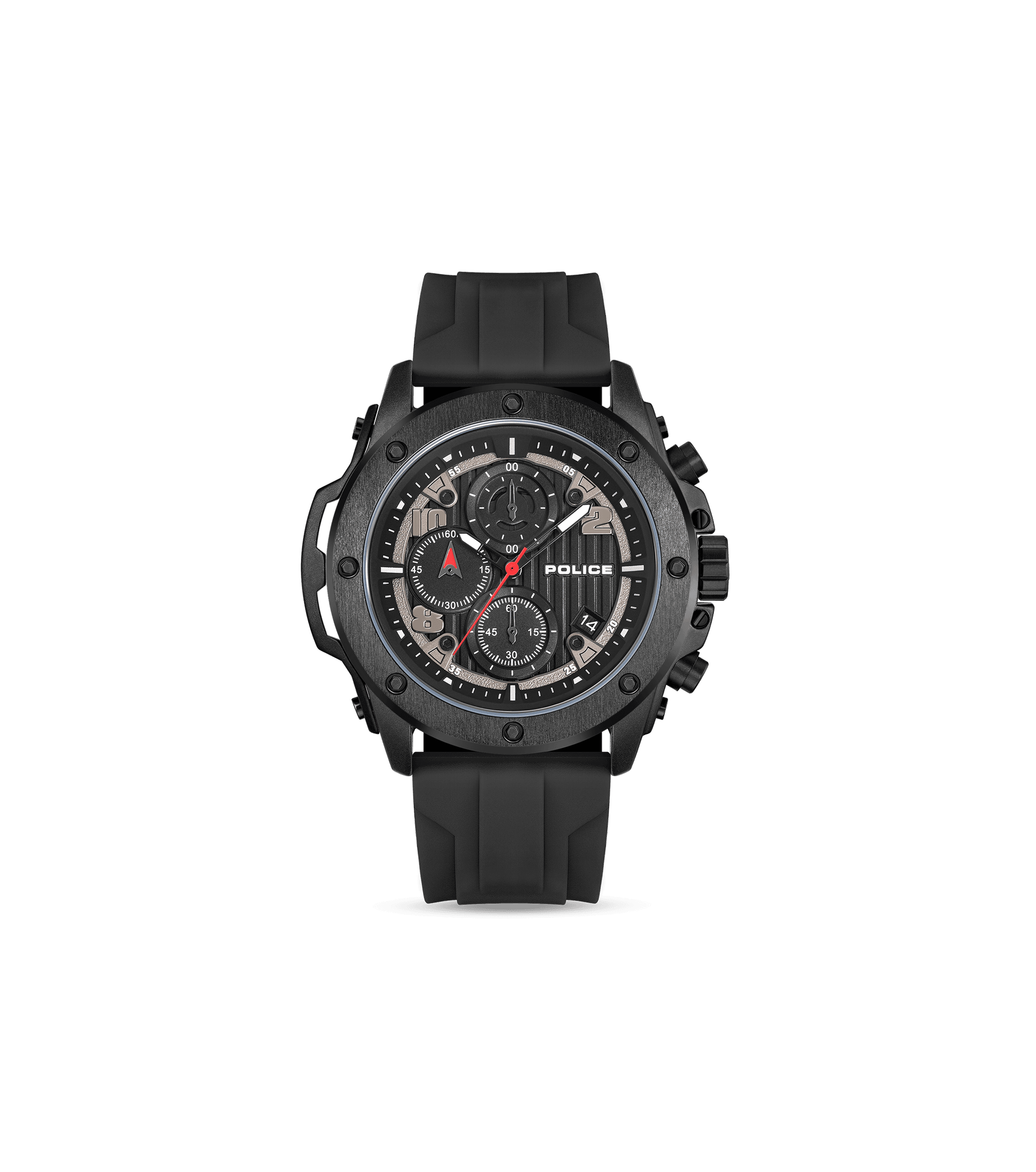 Police Chronograph Herrenuhr mit schwarzem Armband und schwarzem Uhrengehäuse