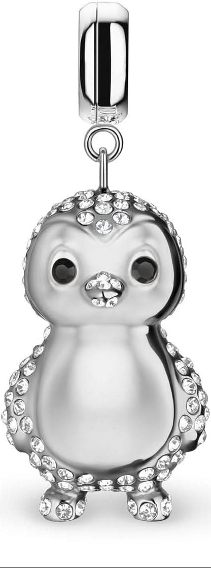 BERING Polar Pinguin Charm Anhänger aus Edelstahl mit Zirkonia – Funkelnder Glücksbringer