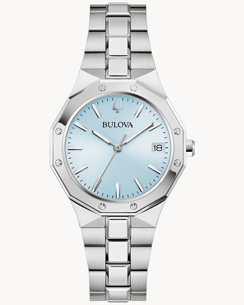 Bulova Classic 96M169 Damen Armbanduhr Hellblau • Saphirglas • 10 ATM Wasserdichtigkeit