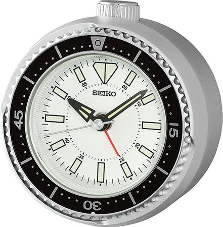 Seiko QHE207S Wecker Silber • Geräuschloses Sweep-Uhrwerk • Drehlünette