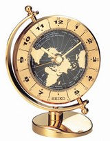 Seiko QHG106G Tischuhr Gold • Geräuschloses Sweep-Uhrwerk • Weltzeit-Drehdial