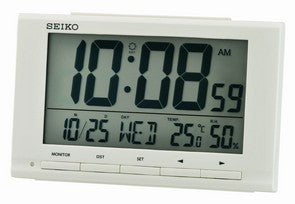 Seiko QHL090W Wecker Weiß • LCD-Digitalanzeige • Thermometer & Hygrometer