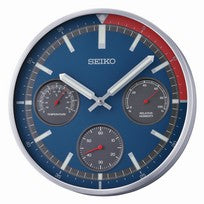 Seiko QXA822S Wanduhr Blau • Geräuschloses Sweep-Uhrwerk • Thermometer & Hygrometer
