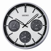 Seiko QXA823S Wanduhr Silber • Aluminium-Gehäuse • Thermometer & Hygrometer