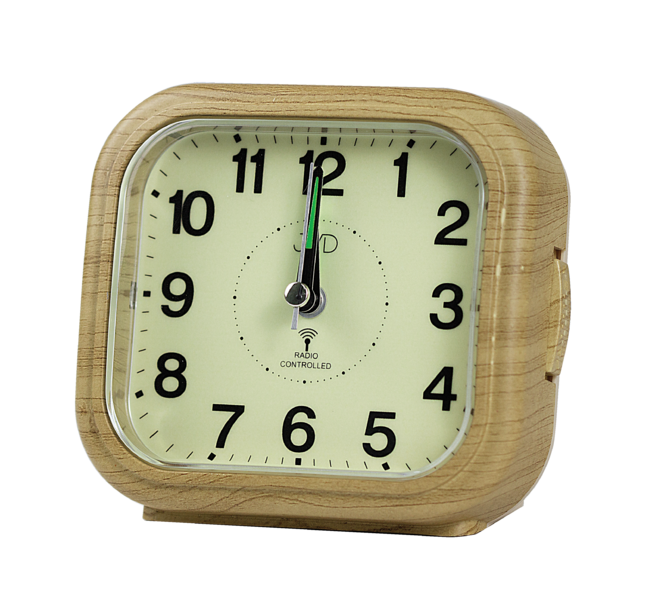 Funkwecker JVD RB1603.2 mit Holzoptikgehäuse und analogem Zifferblatt, Uhrzeit 12:00