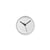 Weiße runde Wanduhr mit schwarzen Zeigern und schlichter Minutenskala, silberner Rand.