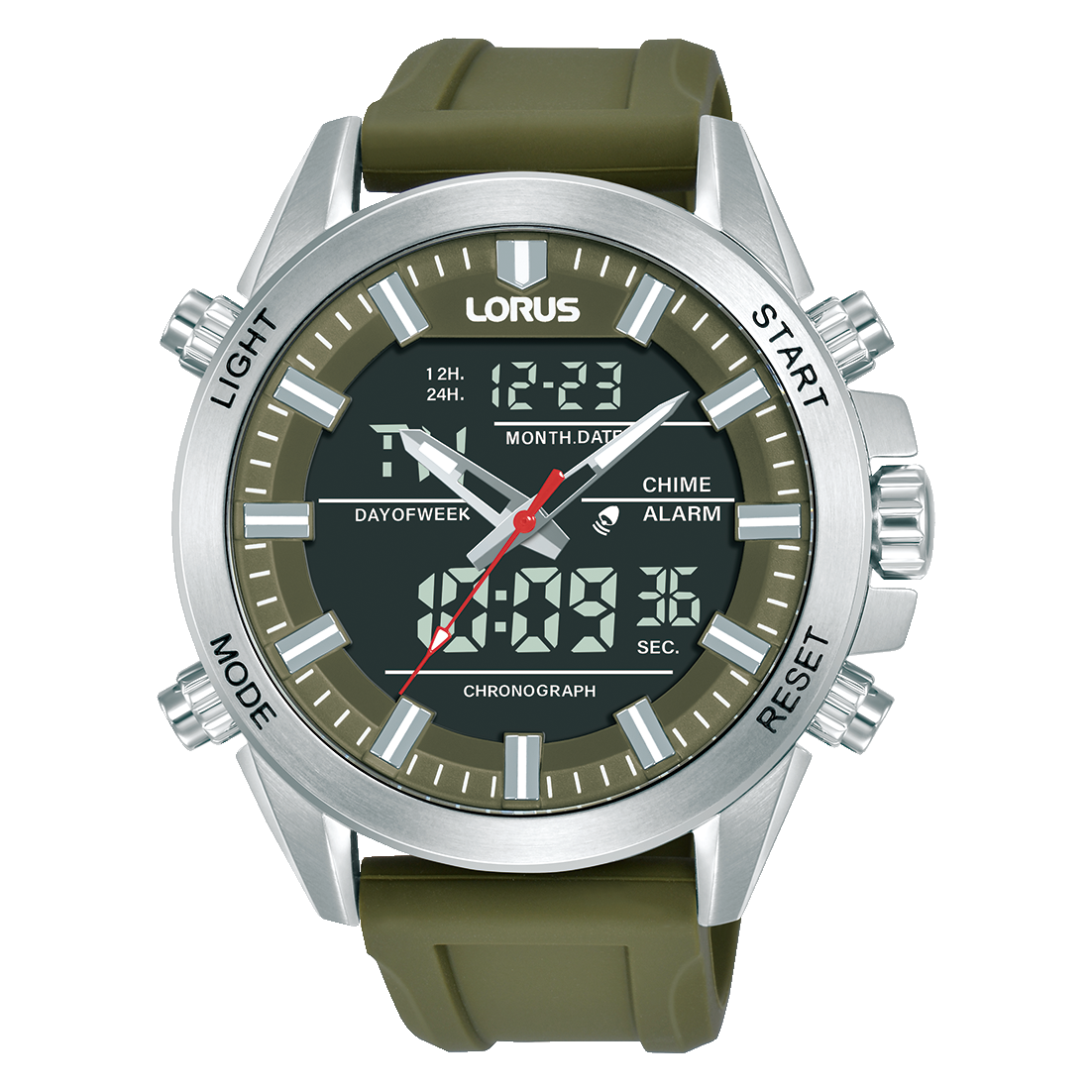 Lorus Sports RW669AX9 Herrenuhr Khaki • Analog-Digital Chronograph • 10 BAR Wasserdicht