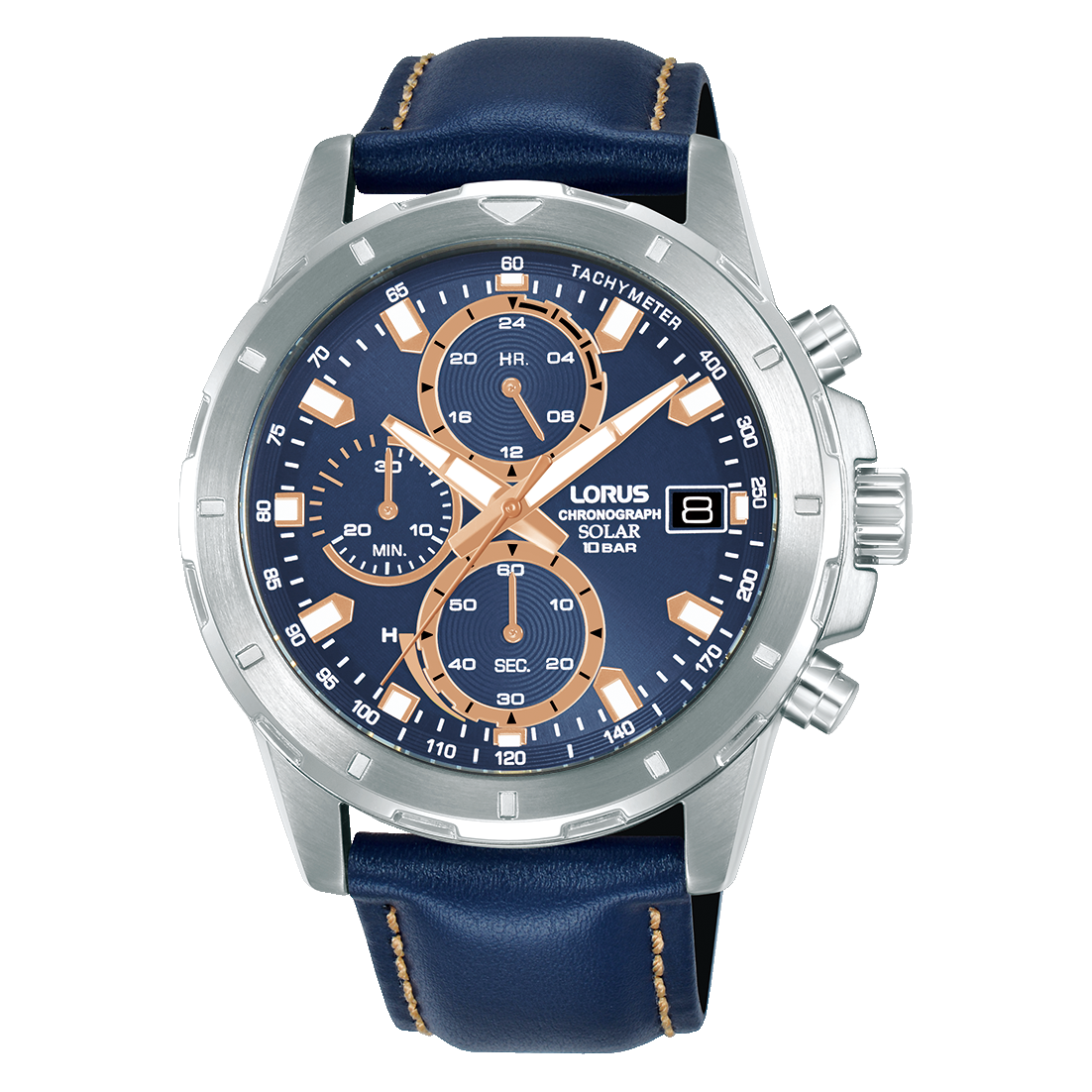Lorus Sport RZ611AX9 Herren Armbanduhr • Solar-Chronograph • Blaues Lederband
