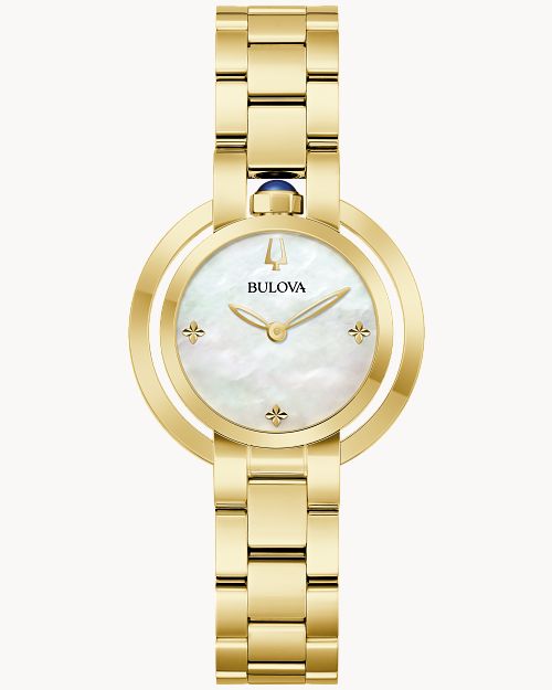 Bulova Rubaiyat 97L181 Damen Armbanduhr Weiß • Saphirglas • Goldfarben Edelstahl