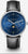 Herrenuhr mit blauem Zifferblatt und schwarzem Lederarmband, silbernes Gehäuse.