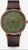 Herrenuhr mit grünem Zifferblatt, orangefarbenen Zeigern und braunem Lederarmband