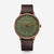 Unisex-Armbanduhr mit braunem Lederband, olivegrünem Zifferblatt und rundem Roségoldgehäuse