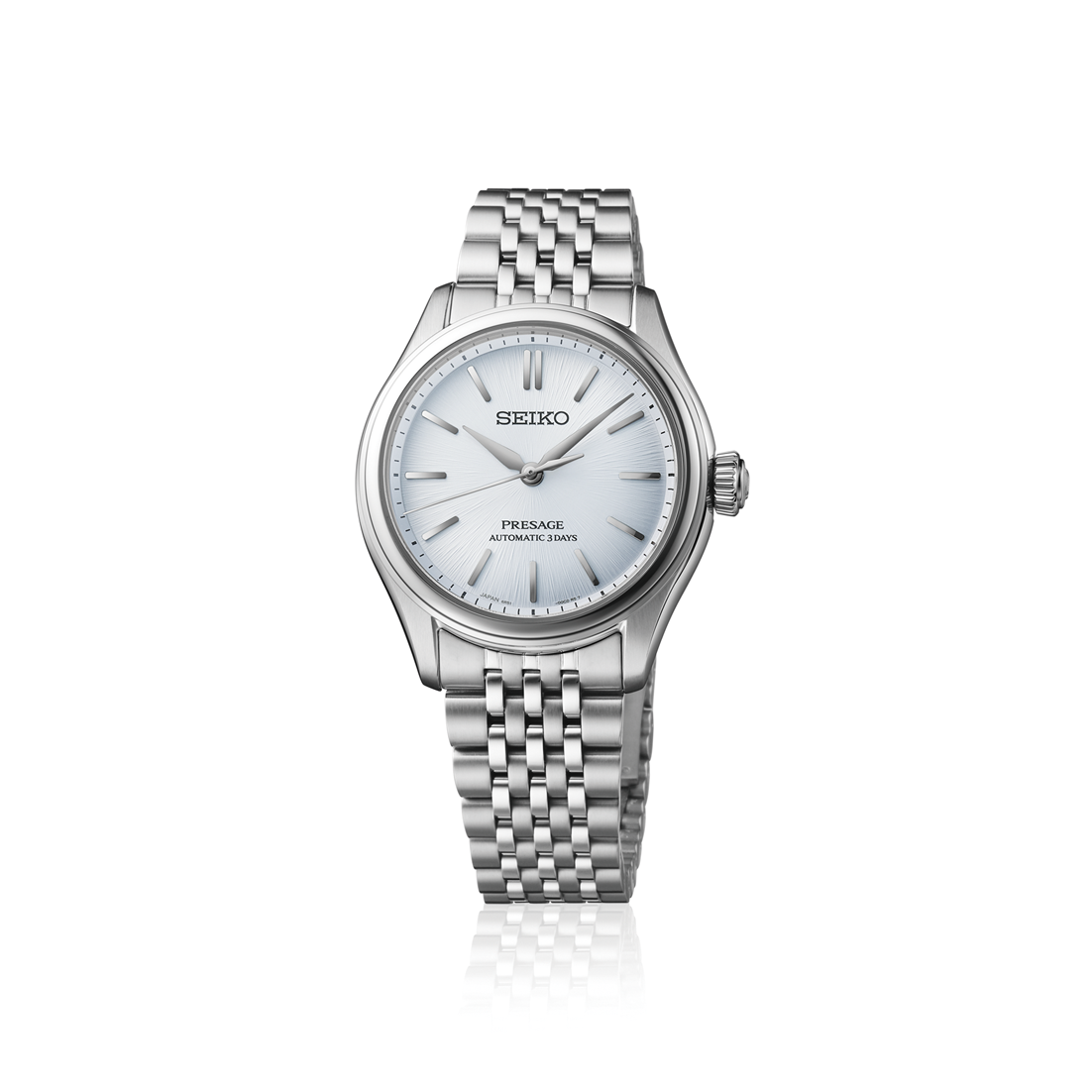 Seiko Presage Herrenuhr mit silbernem Zifferblatt, Edelstahlarmband