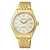 Seiko Presage Herrenuhr mit goldenem Edelstahlarmband und hellem Zifferblatt