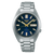 Herrenarmbanduhr mit blauem Zifferblatt, silbernem Edelstahlarmband und Datumsanzeige „MON“