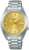 Herrenarmbanduhr: silbernes Edelstahlband, goldfarbenes Zifferblatt, Datumsfenster