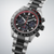 Herrenarmbanduhr mit schwarzem Zifferblatt, roter Tachymeter-Lünette, Chronograph, Edelstahlband