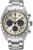 Herrenuhr Chronograph: silbernes Edelstahlgehäuse, beiges Zifferblatt, dunkle Hilfszifferblätter