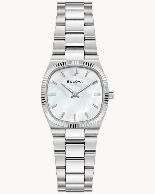 Bulova Super Seville Mini 96L353 Damen Armbanduhr Weiß • Saphirglas • Perlmutt-Zifferblatt